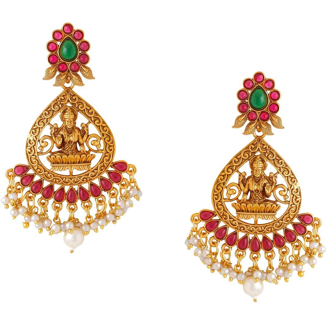 Yellow Chimes Earrings for Women and Girls Traditional Chandbali Earrings Gold Plated | Beads Drop Temple Earrings | Birthday Gift for girls and women Anniversary Gift for Wife (Style 4)