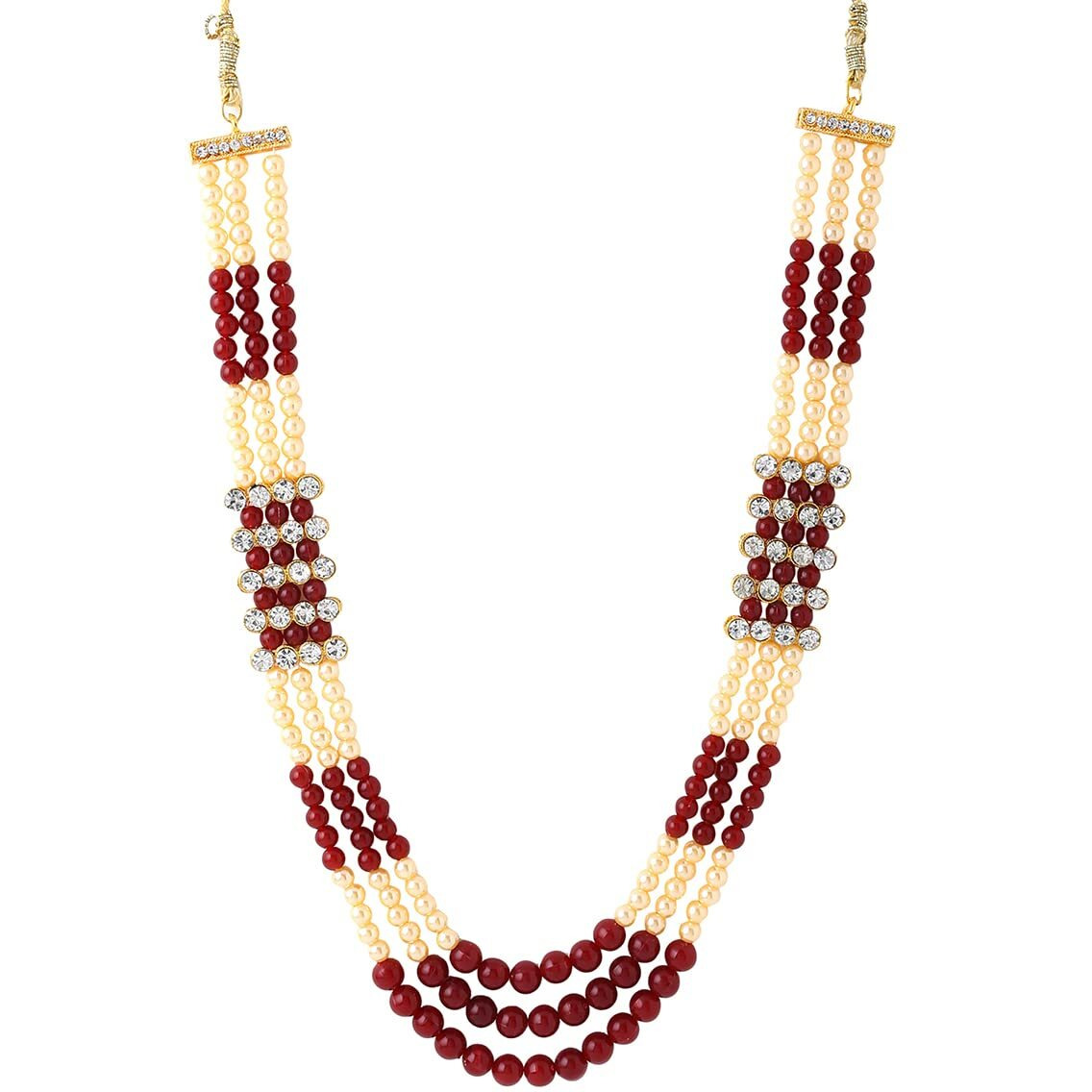 Yellow Chimes Dulahmala For Mens Red Beads Pearl Necklace Jewellery for Groom Dulha Moti Mal Haar For Men Sherwani Necklace