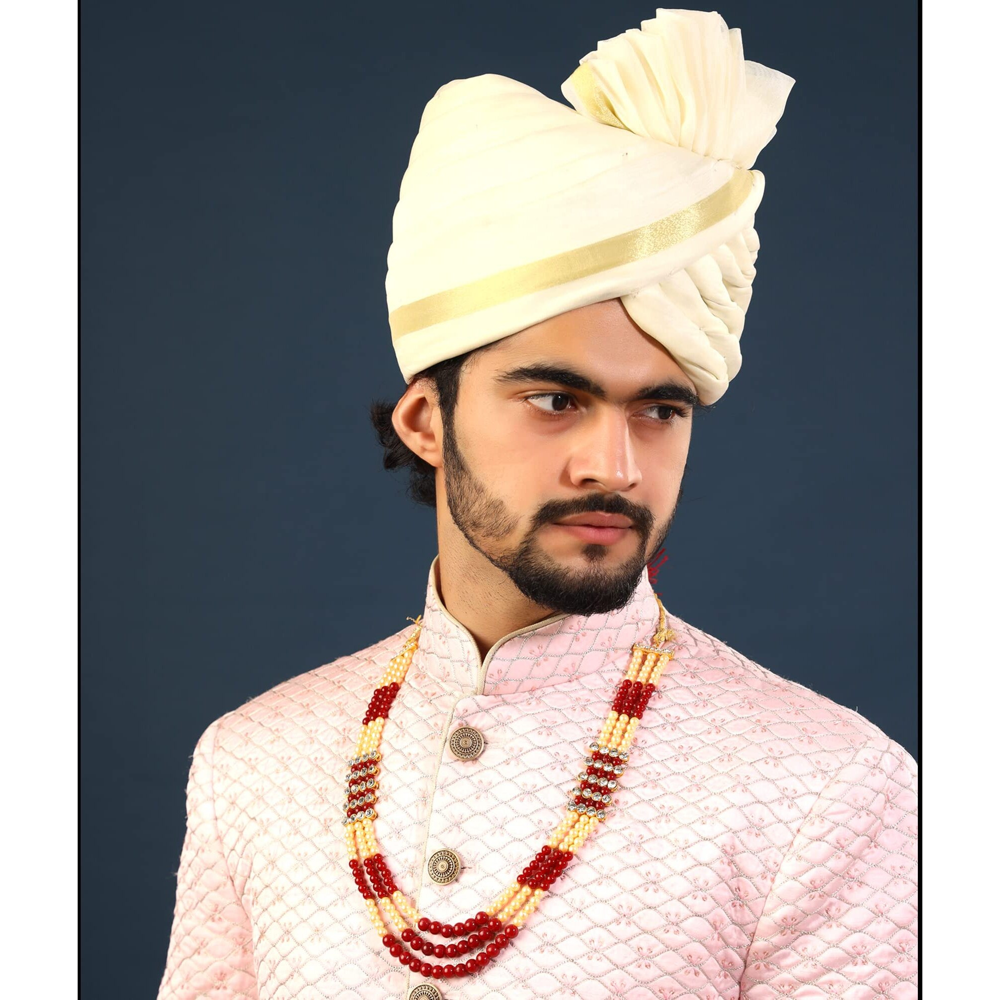 Yellow Chimes Dulahmala For Mens Red Beads Pearl Necklace Jewellery for Groom Dulha Moti Mal Haar For Men Sherwani Necklace
