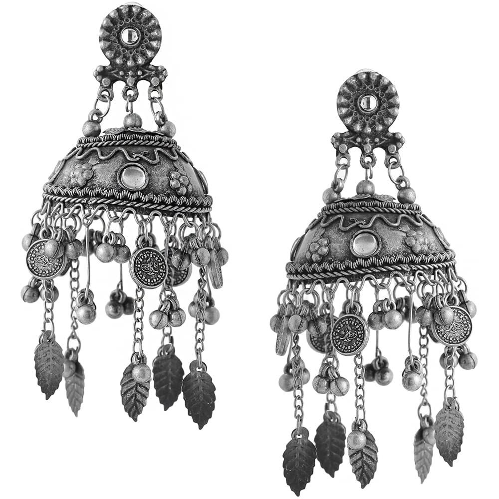 Yellow Chimes Earrings for Women and Girls Traditional Silver Oxidised Jhumka Earrings | German Silver Big Jhumki Earrings | Birthday Gift For girls and women Anniversary Gift for Wife