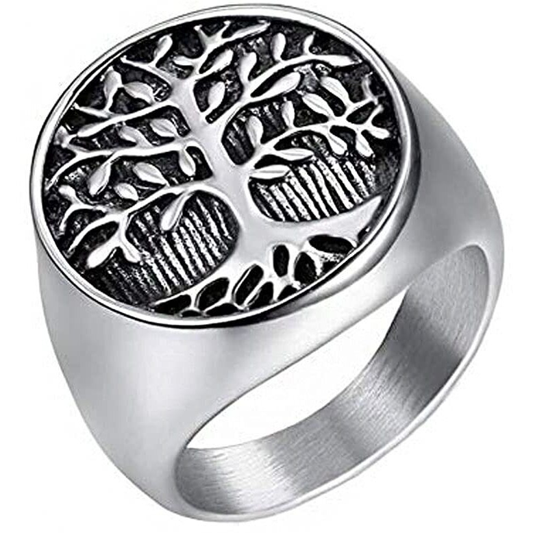 Yellow Chimes Rings for Men Stylish Silver toned Stainless Steel Tree Signet band Ring for Men and Boys.