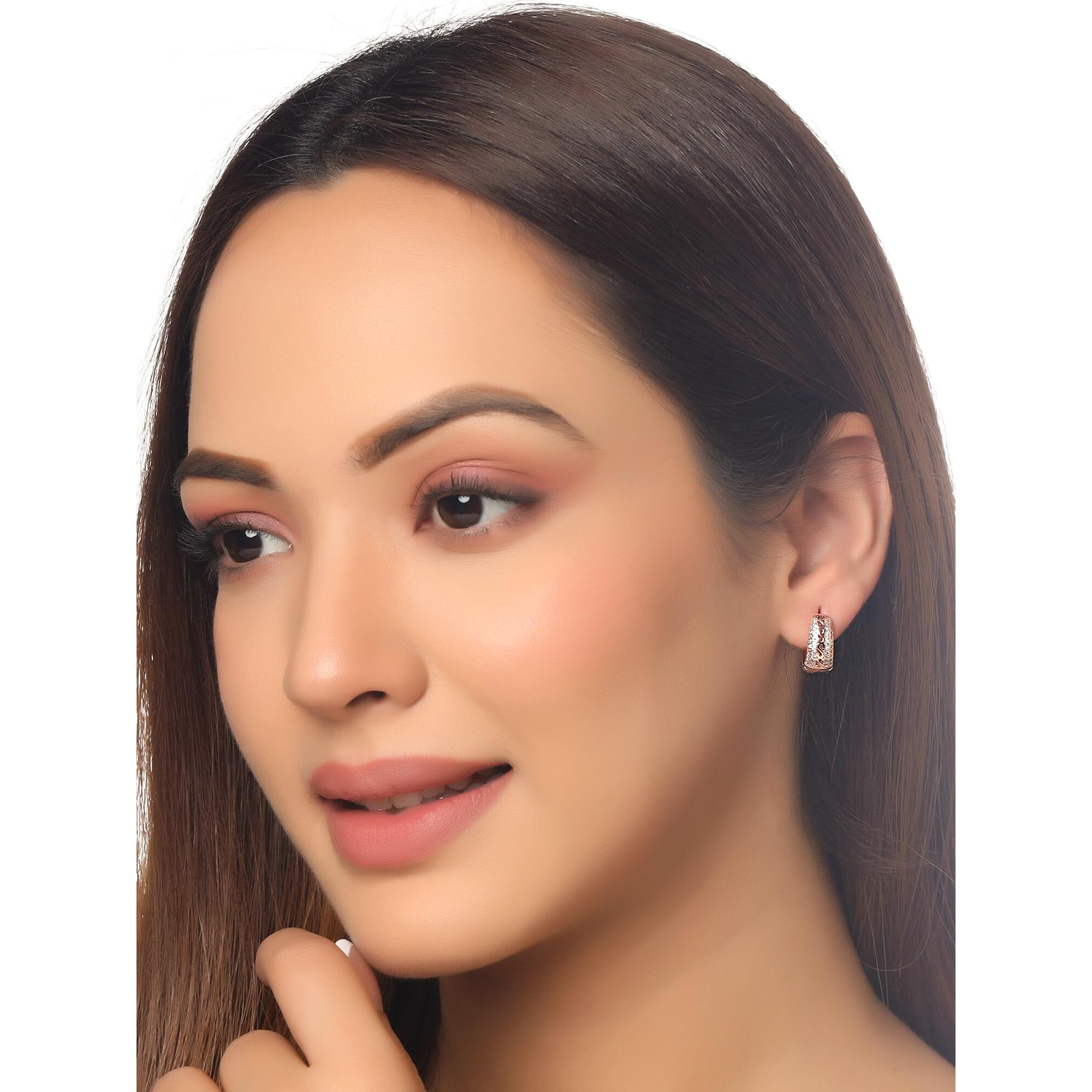 Yellow Chimes Earrings for Women and Girls Rose Gold Crystal Hoops | Rose Gold Plated Clip On Earrings Crystal Hoop Earrings for Women | Birthday Gift for girls and women Anniversary Gift for Wife