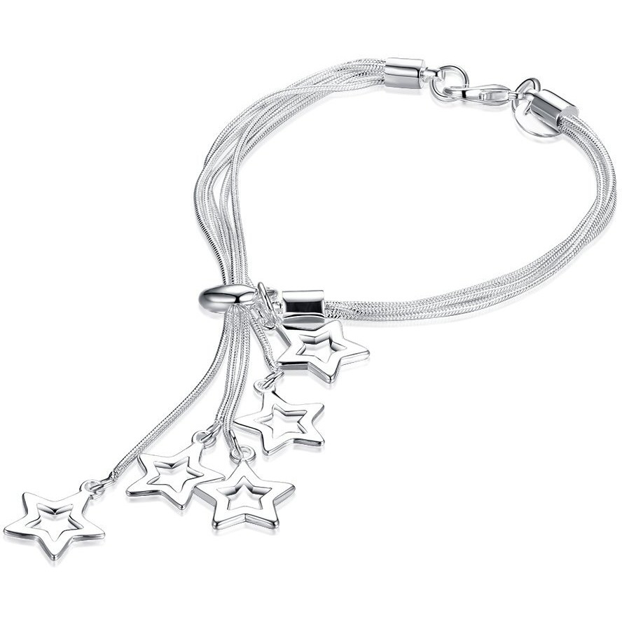 Yellow Chimes Valentine Gift for Girls Bracelet for Women and Girls Silver Charm Bracelets for Women | Silver Toned Star Shaped Hanging Charm Bracelet for Girls | Birthday Gift for Girls & Women