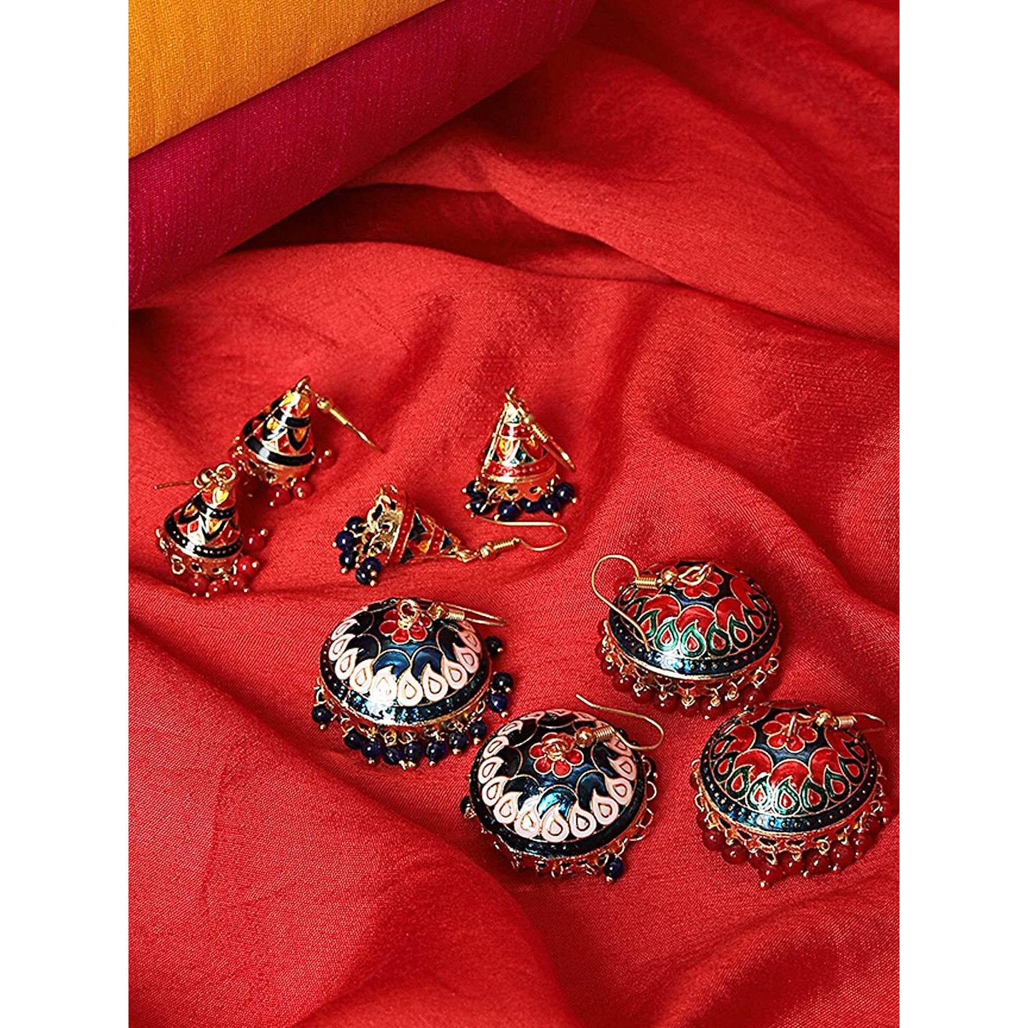 Yellow Chimes Gold Plated Meenakari Handcrafted Floral Designer Traditional Gold Plated Jhumka Jhumki Combo Earrings for Women and Girls