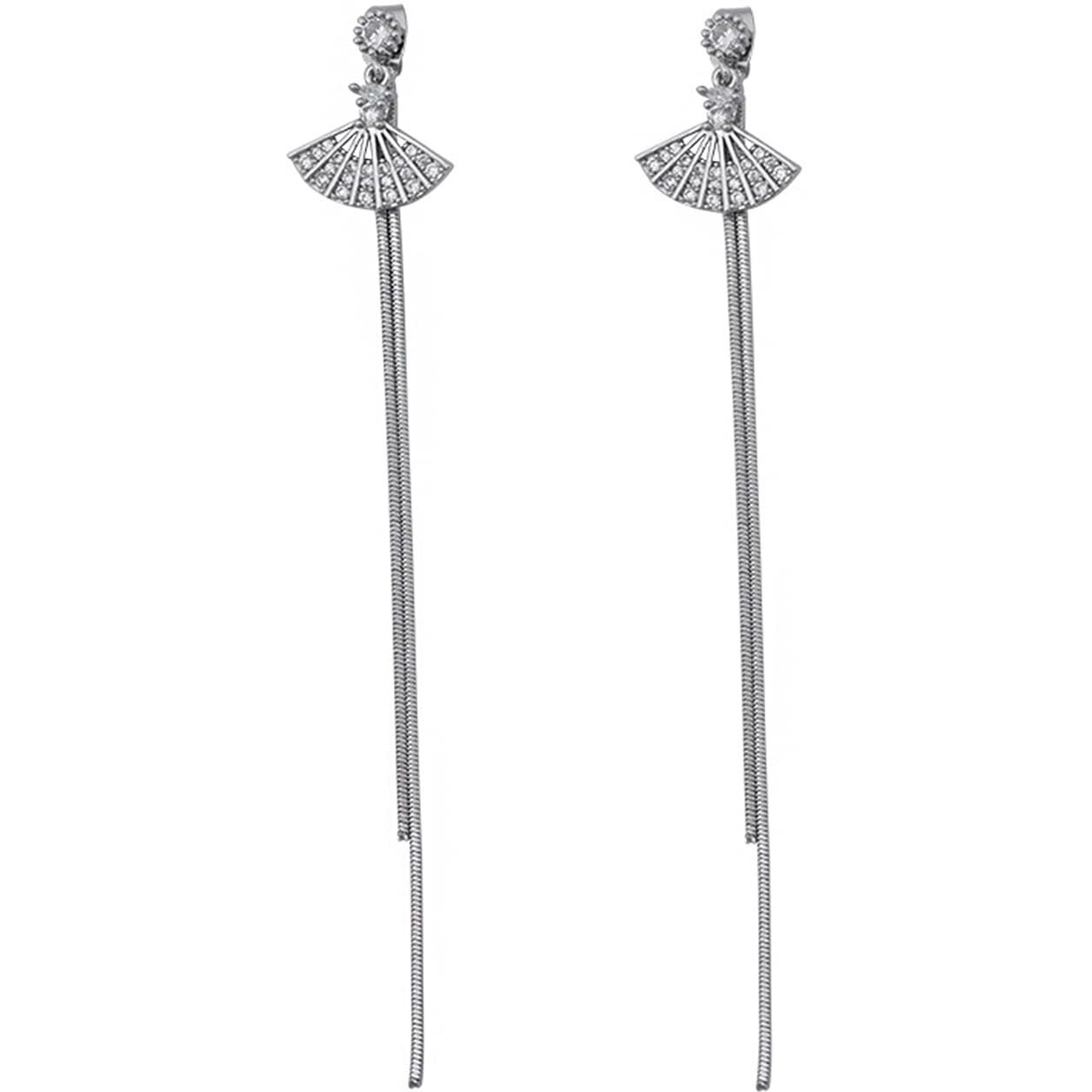 Yellow Chimes Danglers Earrings for Women Fashion Earrings For Girls | Long Chain Silver Toned Dangler Earrings | Birthday Gift For Girls Anniversary Gift for Wife
