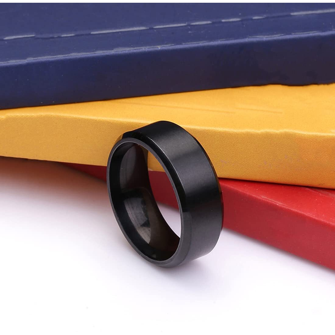 Yellow Chimes Rings for Women Black Ring 316L Stainless Steel Black Band Ring Women and Girls