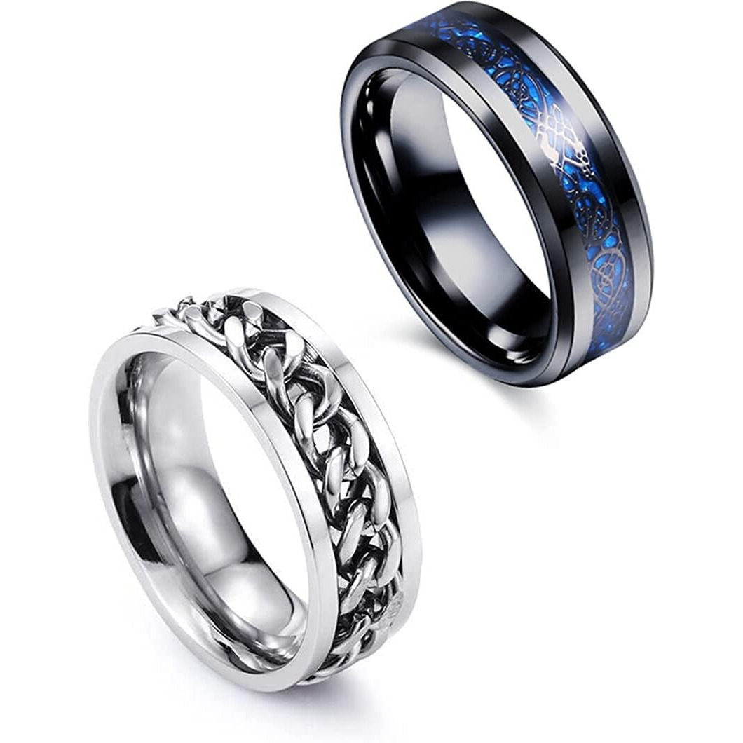 Yellow Chimes Rings for Men 2 Pcs Combo Ring Stainless Steel Rings Draogn Celtic Smooth Finish Rings For Men and Boys. (8)