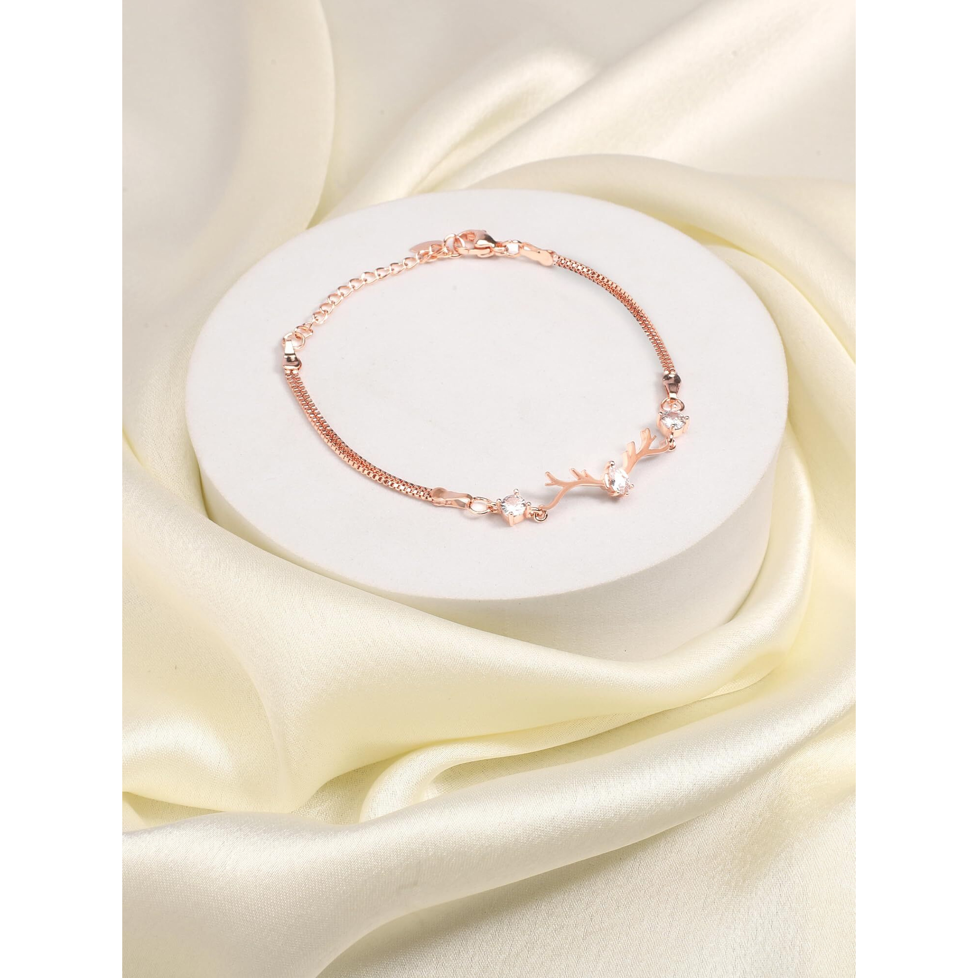 Yellow Chimes Bracelet for Women and Girls Cuff Kadaa Bracelets for Women Valentines Special Love Heart Crystal Rose Gold Plated Bracelet | Anniversary Valentine Gift for Wife Girls (Design 5)