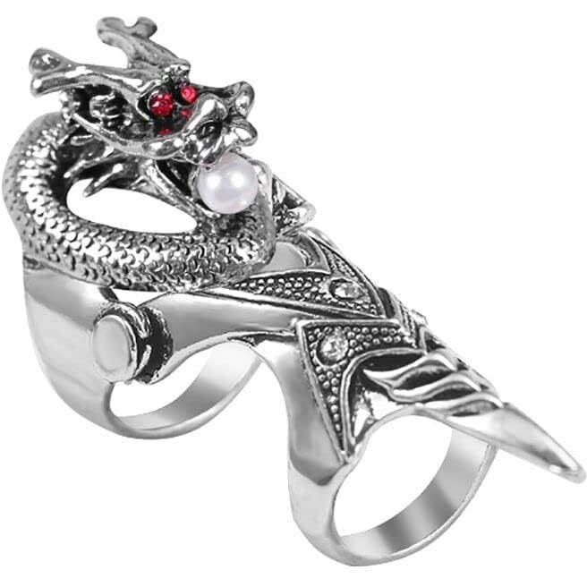 THE MEN THING PEARLEYED - Gothic Snake Knuckle Adjustable Joint Full Finger Ring for Men & Boys