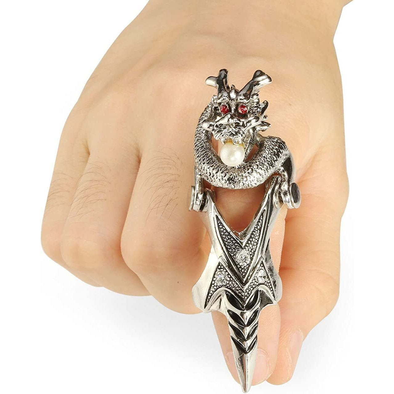 THE MEN THING PEARLEYED - Gothic Snake Knuckle Adjustable Joint Full Finger Ring for Men & Boys