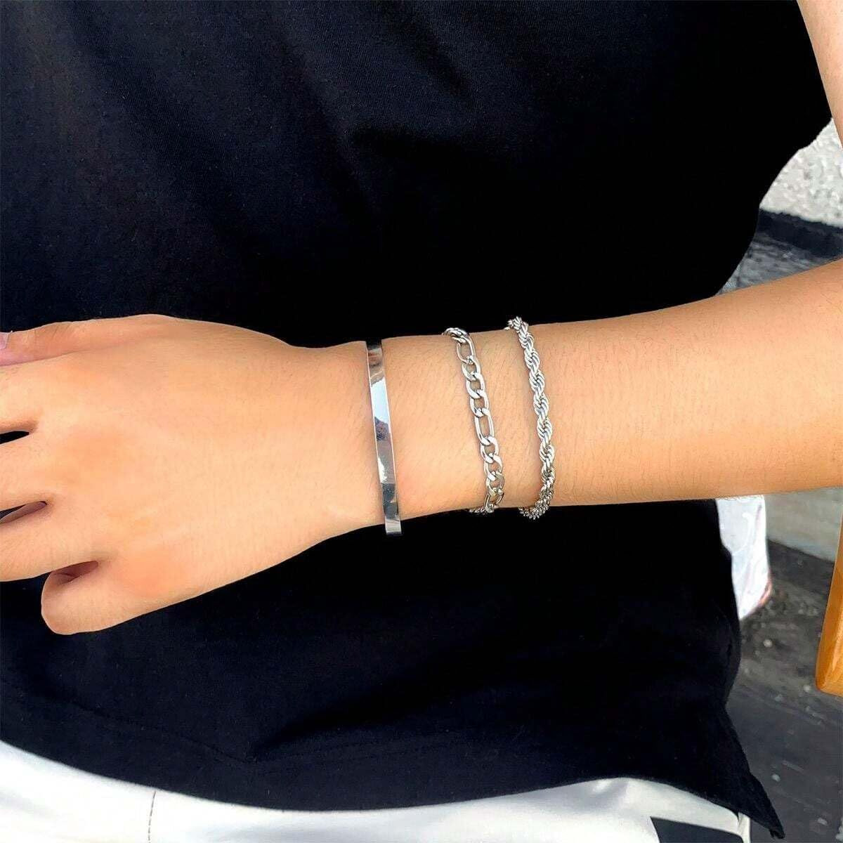 THE MEN THING TRIFECTA SILVER - 3 pcs Alloy Adjustable Bracelet for Men & Boys