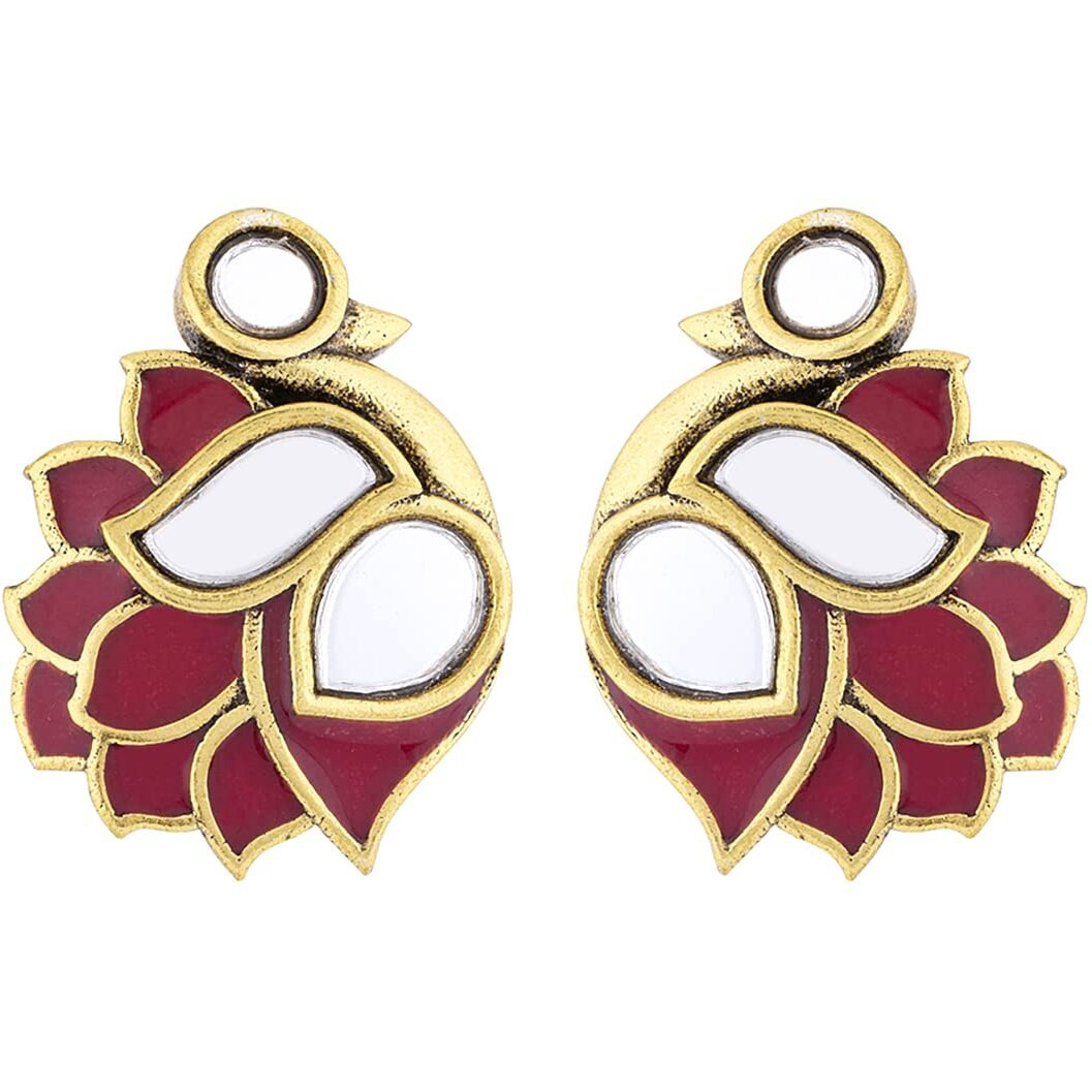 Voylla Oxidised Gold Brass Enameled Bird Motif Traditional Style Earrings for Women and Girls