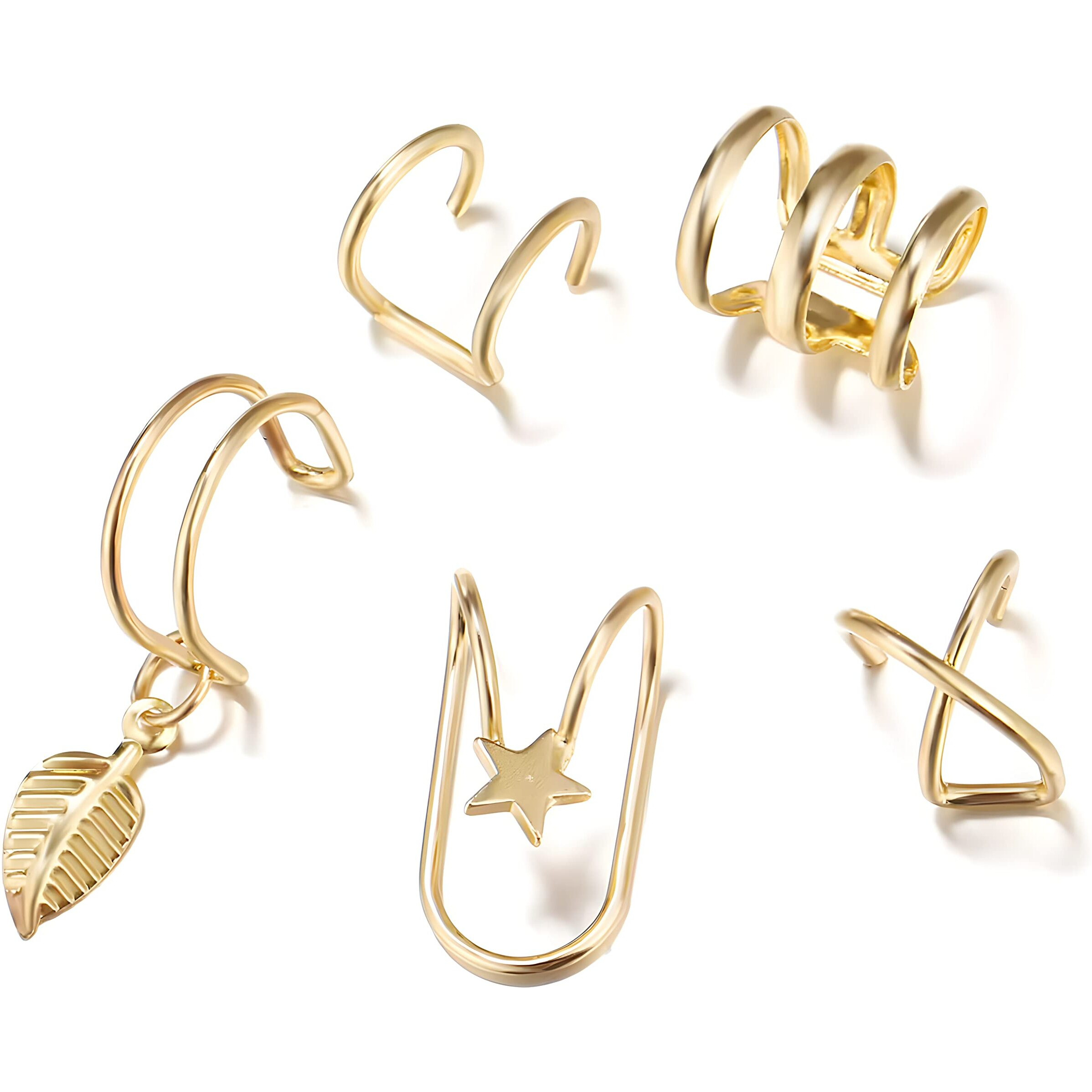 ANNA CREATIONS Stylish Gold plated Adjustable Ear Cuff Clip combo of Earrings Stainless Steel Non-Piercing Clip set for Women Girls (Pack of 5)