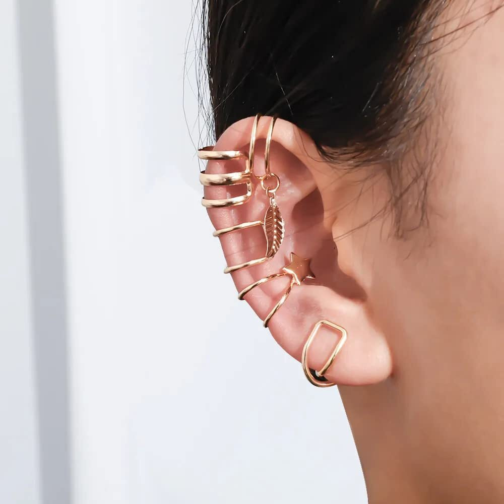 ANNA CREATIONS Stylish Gold plated Adjustable Ear Cuff Clip combo of Earrings Stainless Steel Non-Piercing Clip set for Women Girls (Pack of 5)
