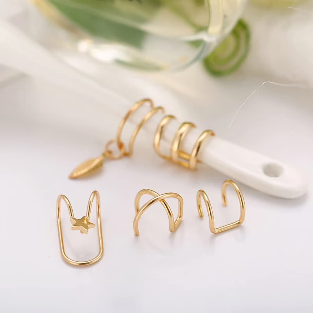 ANNA CREATIONS Stylish Gold plated Adjustable Ear Cuff Clip combo of Earrings Stainless Steel Non-Piercing Clip set for Women Girls (Pack of 5)