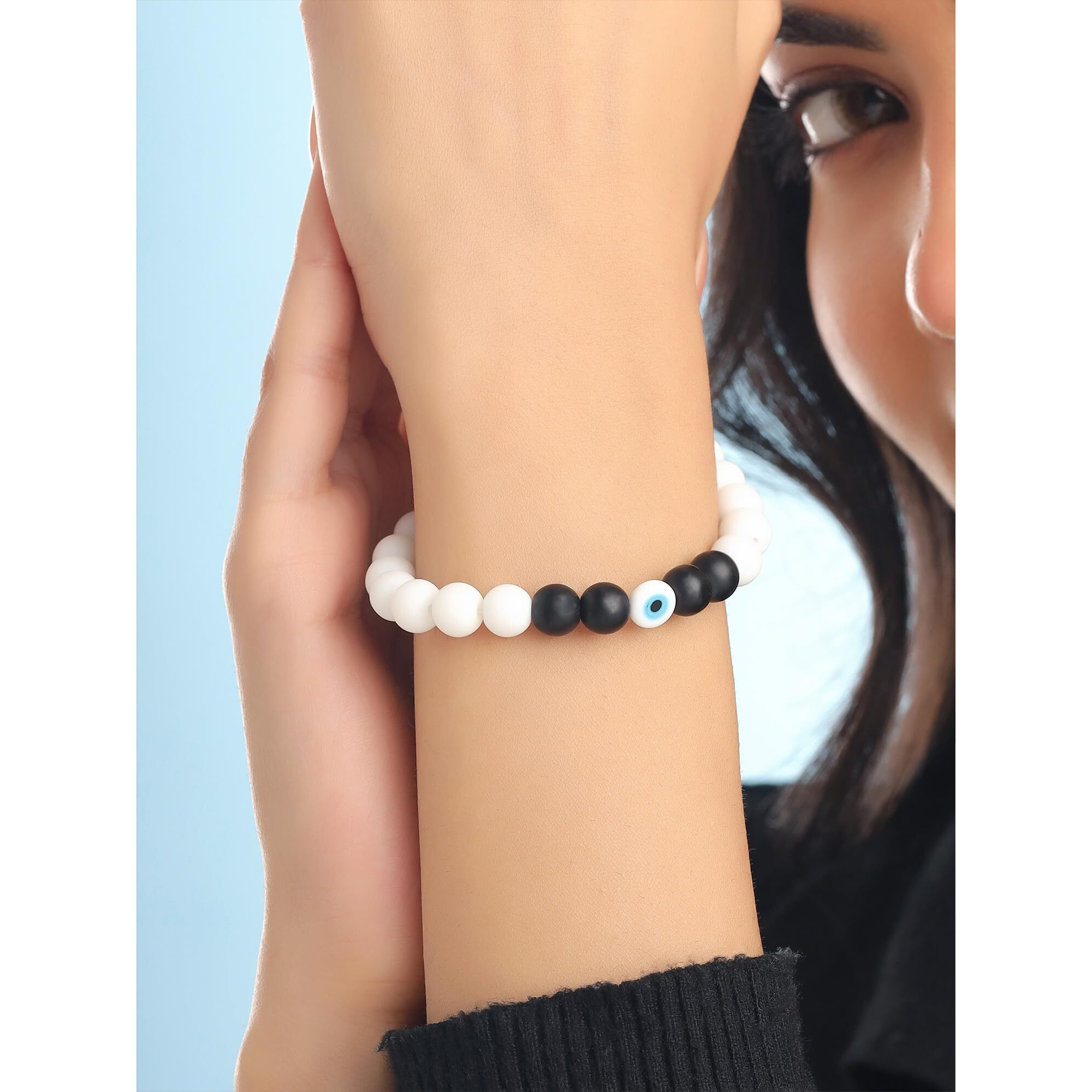 Yellow Chimes Evil Eye Bracelet For Women and Men | Fashion Blue Eye Stone White Bracelet Unisex Nazar Hand Bands Bracelet | Accessories Jewellery for Women | Birthday Gift for Girls & Boys (Design 7)