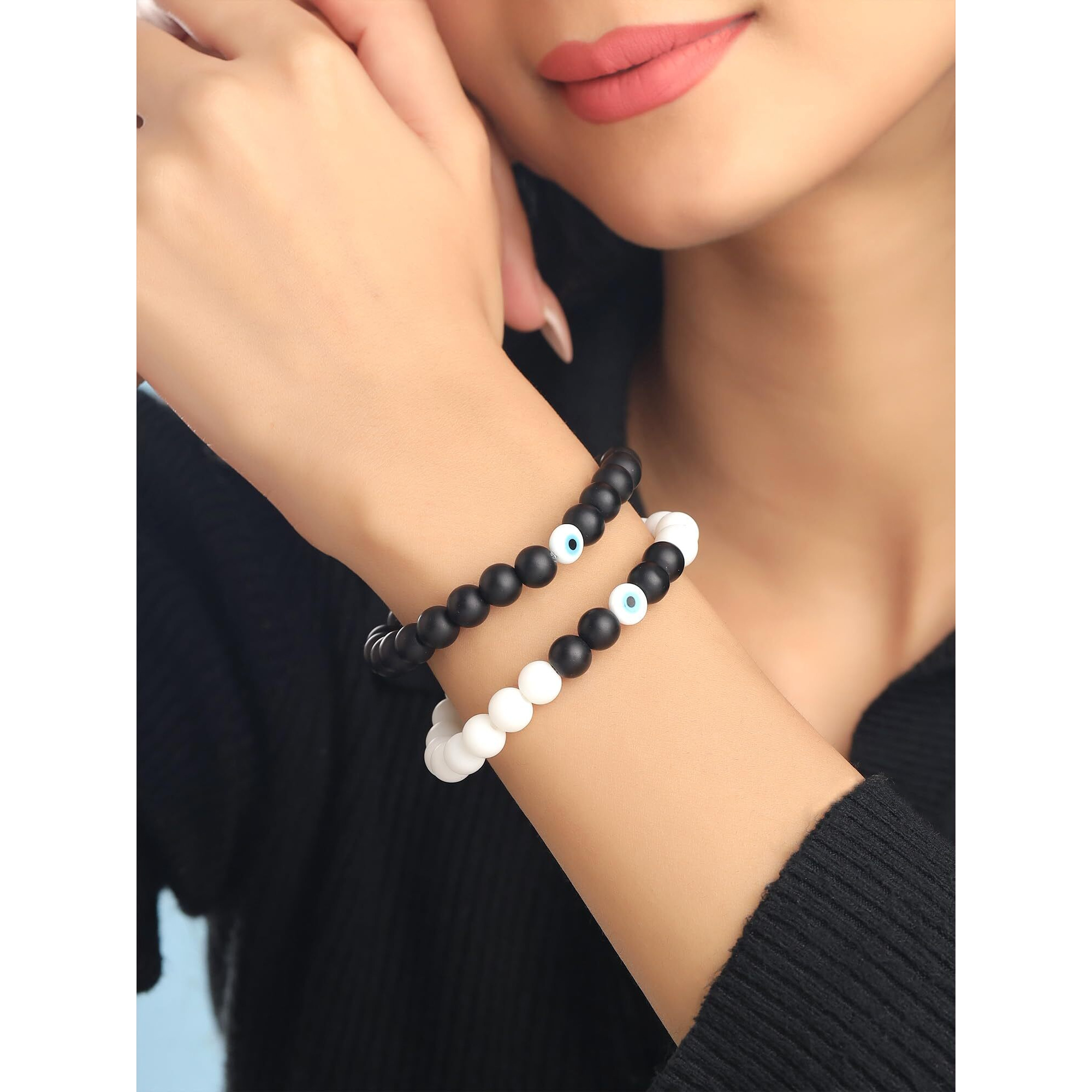 Yellow Chimes Evil Eye Bracelet For Women and Men | Fashion Blue Eye Stone White Bracelet Unisex Nazar Hand Bands Bracelet | Accessories Jewellery for Women | Birthday Gift for Girls & Boys (Design 5)