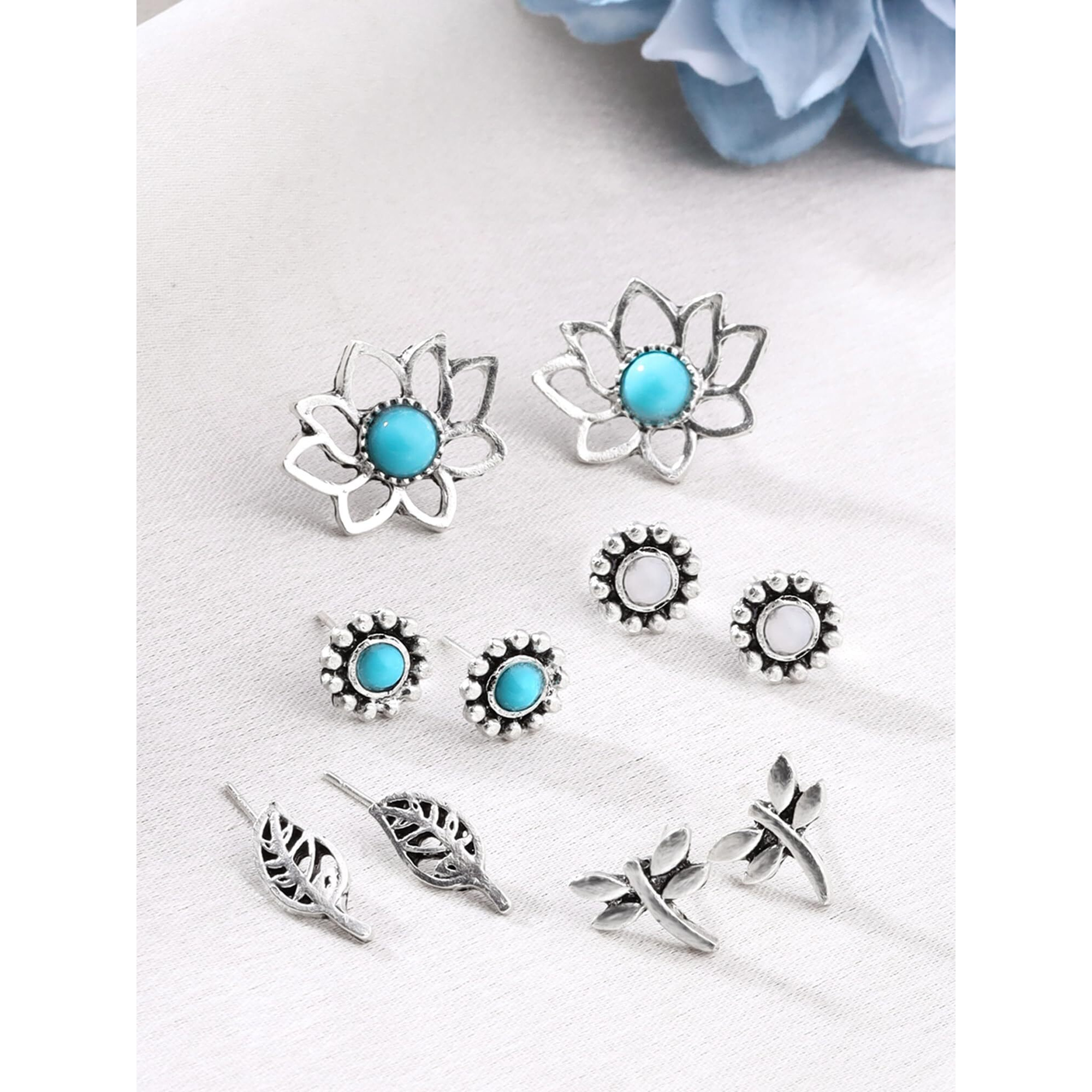 Yellow Chimes Latest Fashion Silver Plated Geometric Multi Design Stud Drop Dangle Earrings Combo for Women and Girls (Design 8)