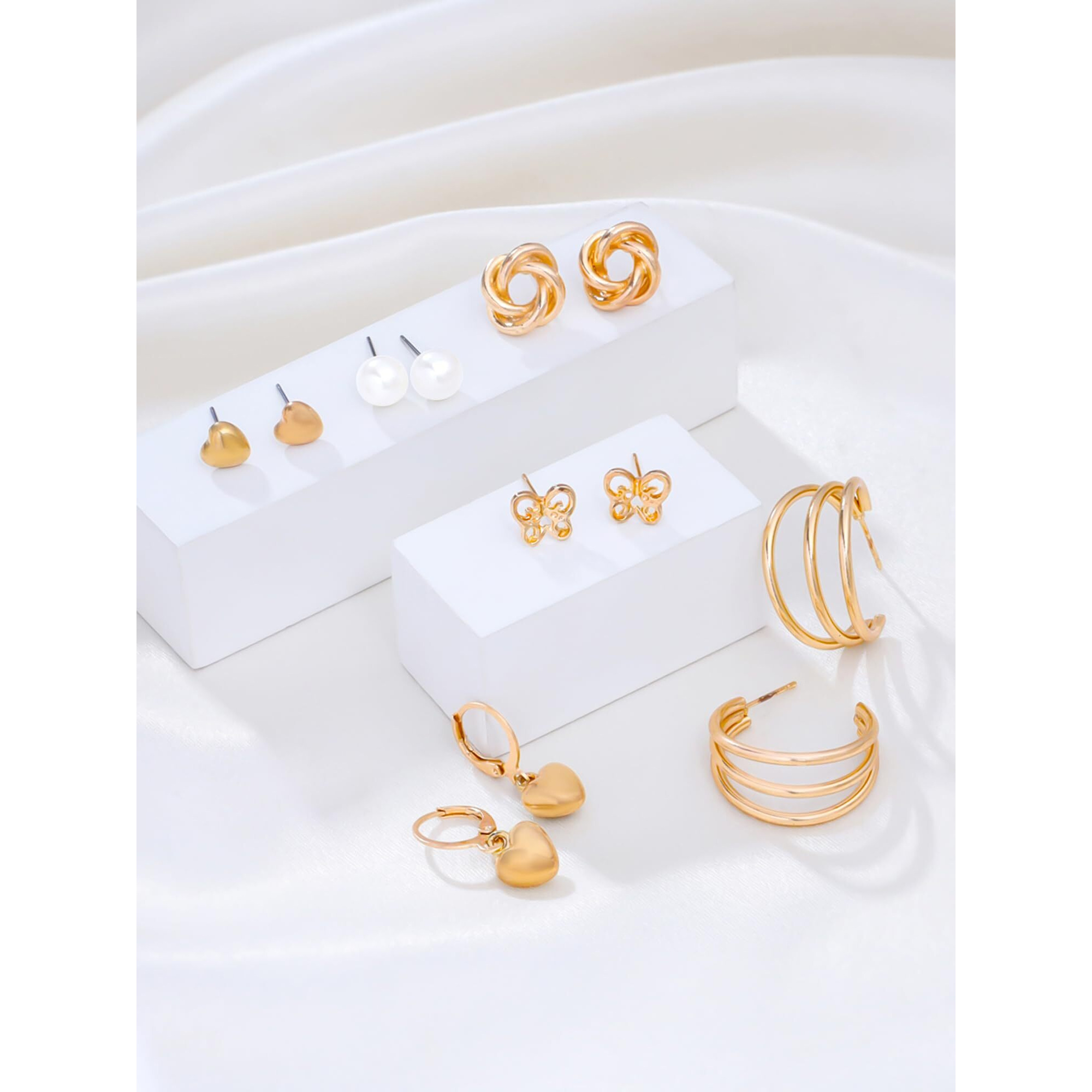 Yellow Chimes Earrings for Women and Girls | Fashion Gold Pearls Studded Hoops | Gold Plated Earring Set | Western Earrings Combo | Birthday Anniversary Gift for Girls Women Wife (Design 4)