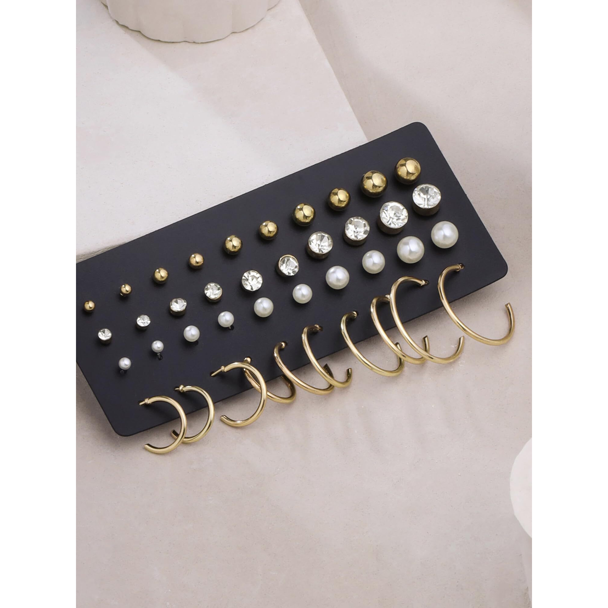 Yellow Chimes Earrings for Women and Girls | Fashion Gold Pearls Studded Hoops | Gold Plated Earring Set | Western Earrings Combo | Birthday Anniversary Gift for Girls Women Wife (Design 5)
