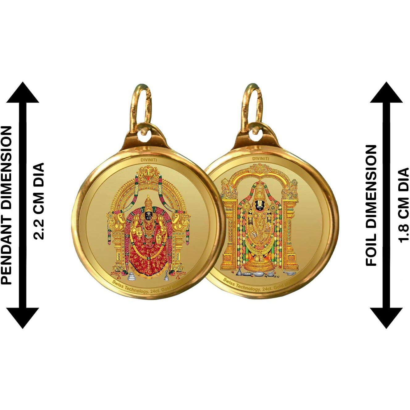 Diviniti 24K Double sided Gold Plated Pendant Padmawati & Balaji|18 MM Flip Coin for Men, Women & Children |Good Health & Wealth | Idol for gifting loved ones on any occasion (1 PCS)