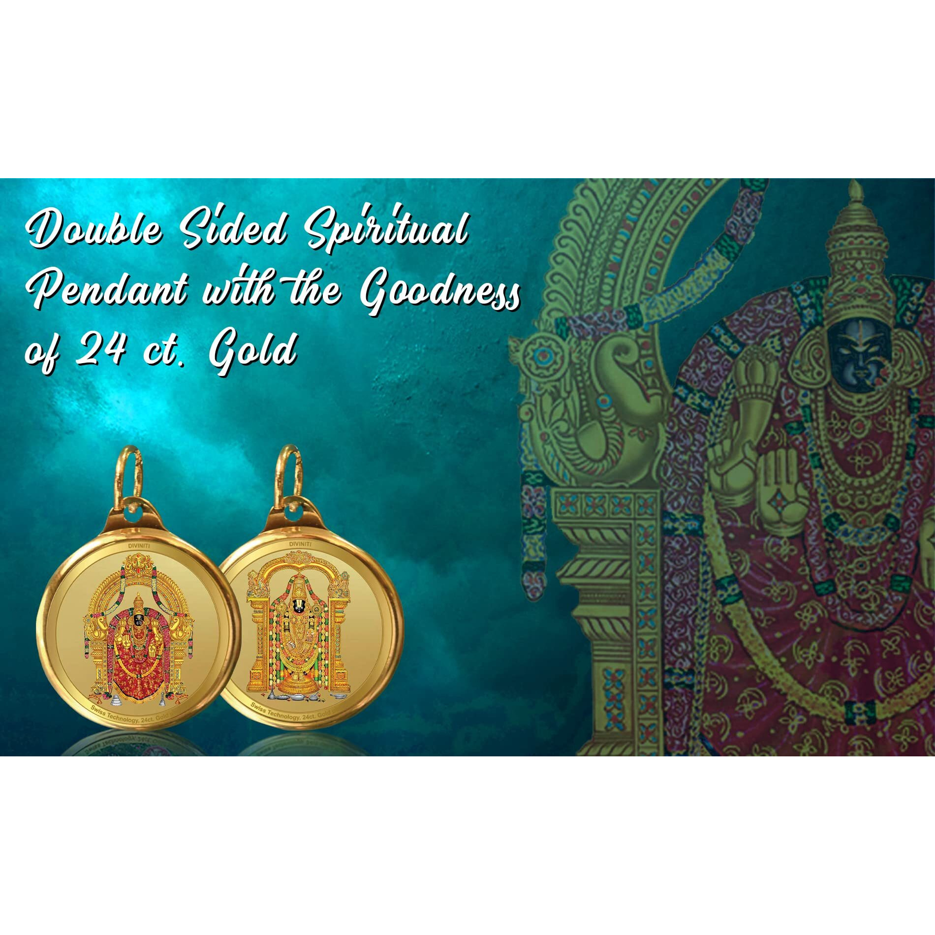 Diviniti 24K Double sided Gold Plated Pendant Padmawati & Balaji|18 MM Flip Coin for Men, Women & Children |Good Health & Wealth | Idol for gifting loved ones on any occasion (1 PCS)