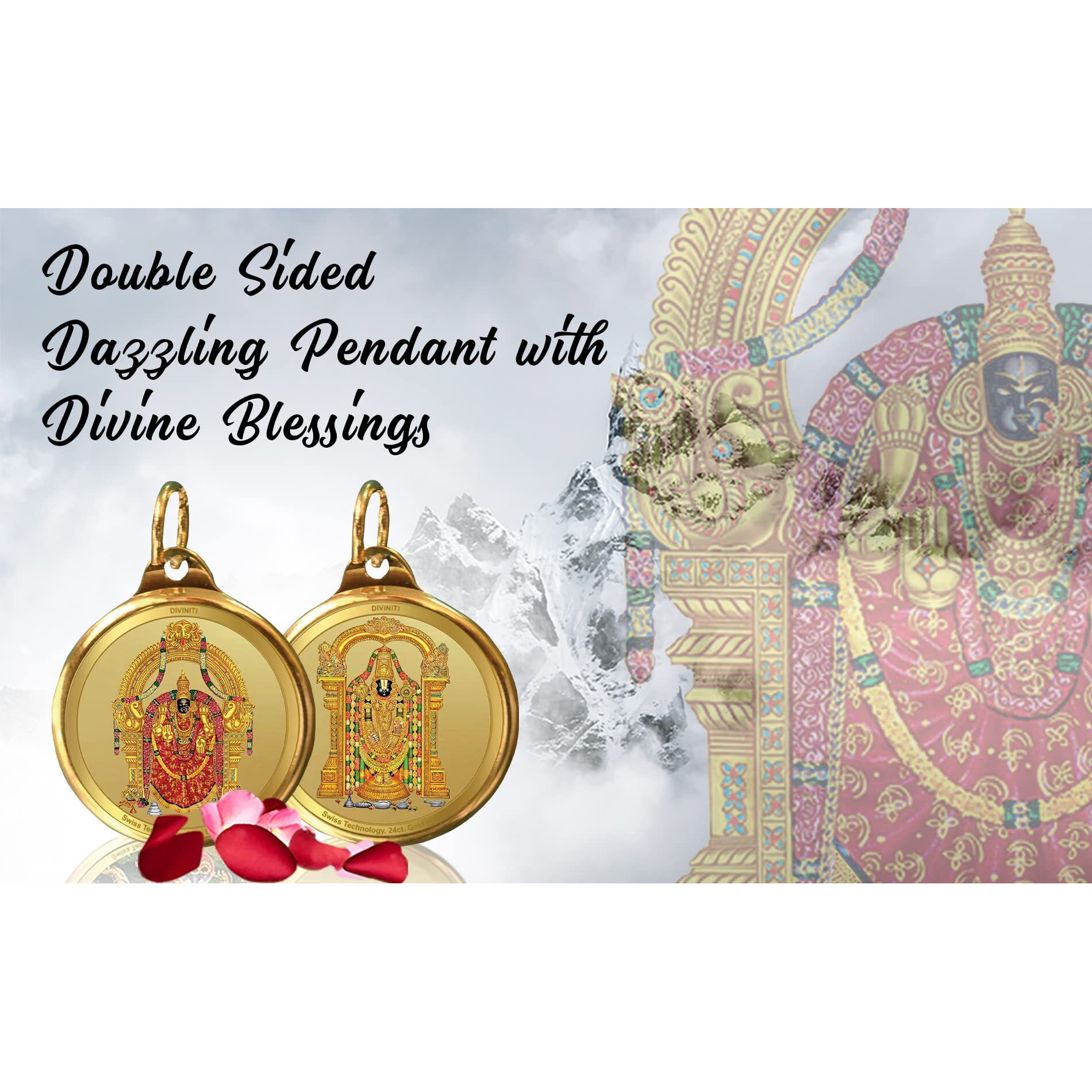 Diviniti 24K Double sided Gold Plated Pendant Padmawati & Balaji|22 MM Flip Coin for Men, Women and children | Religious locket for Good Health & Wealth | Idol for gifting loved ones (1 PCS)