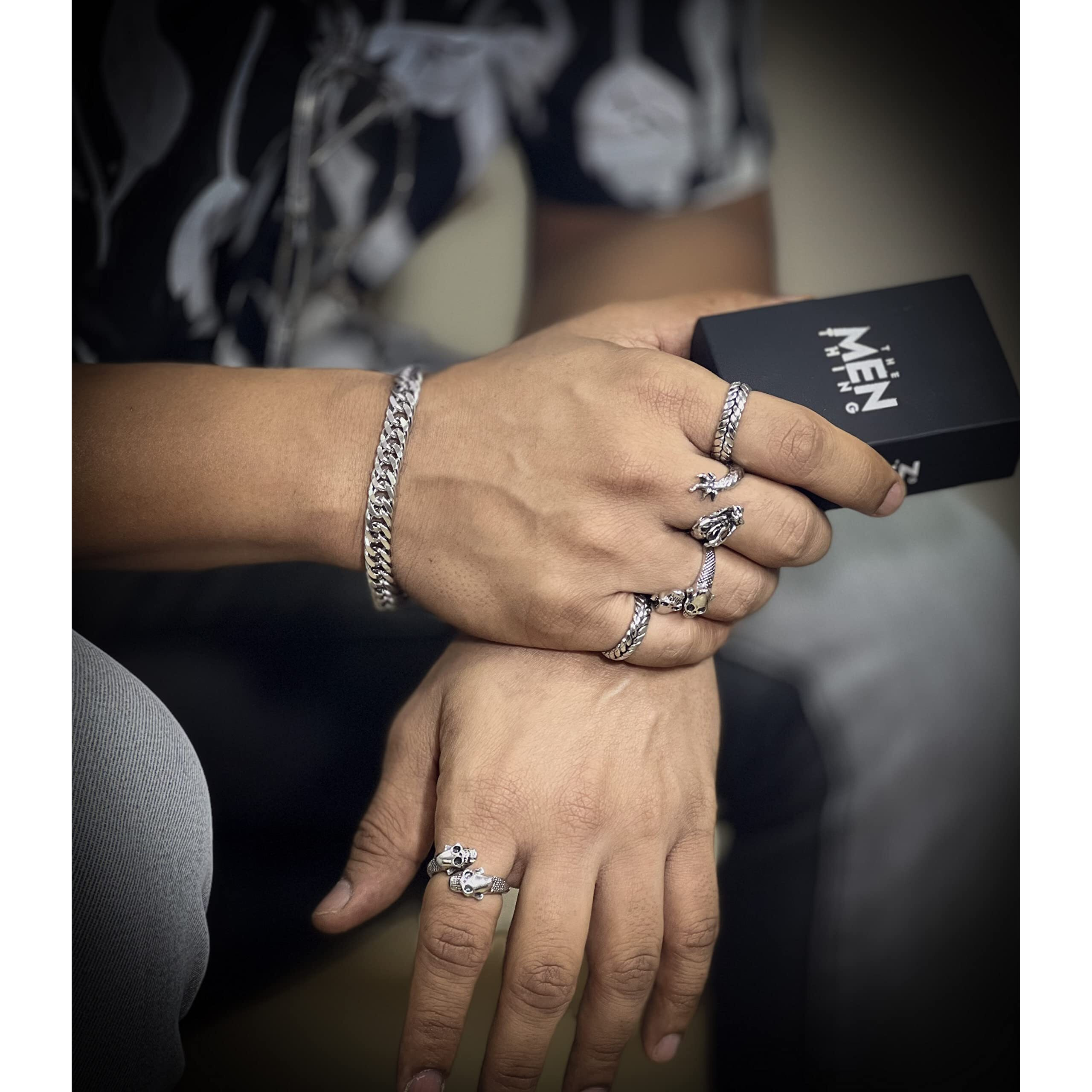THE MEN THING Pure Stainless Steel Cuban Link Figaro Chain Bracelet, American trending Style -Double rope chain Bracelet for Men & Boy (10mm - 8 inch)