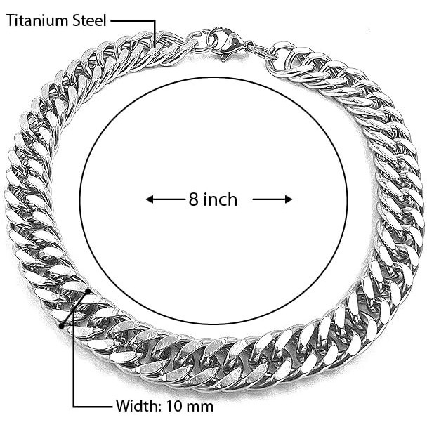 THE MEN THING Pure Stainless Steel Cuban Link Figaro Chain Bracelet, American trending Style -Double rope chain Bracelet for Men & Boy (10mm - 8 inch)