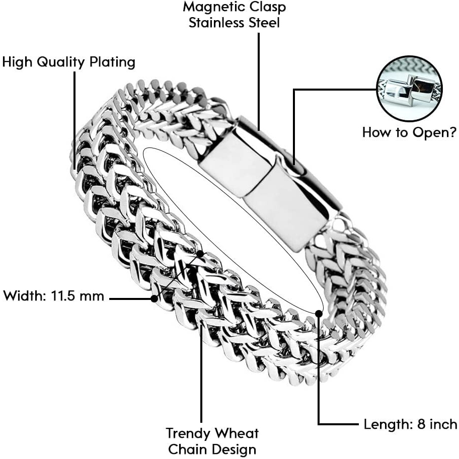 THE MEN THING ITALIAN MESH LINK - 11.5mm Pure Titanium Steel Bracelet with Magnetic Buckle for Men & Boy (8 inch)