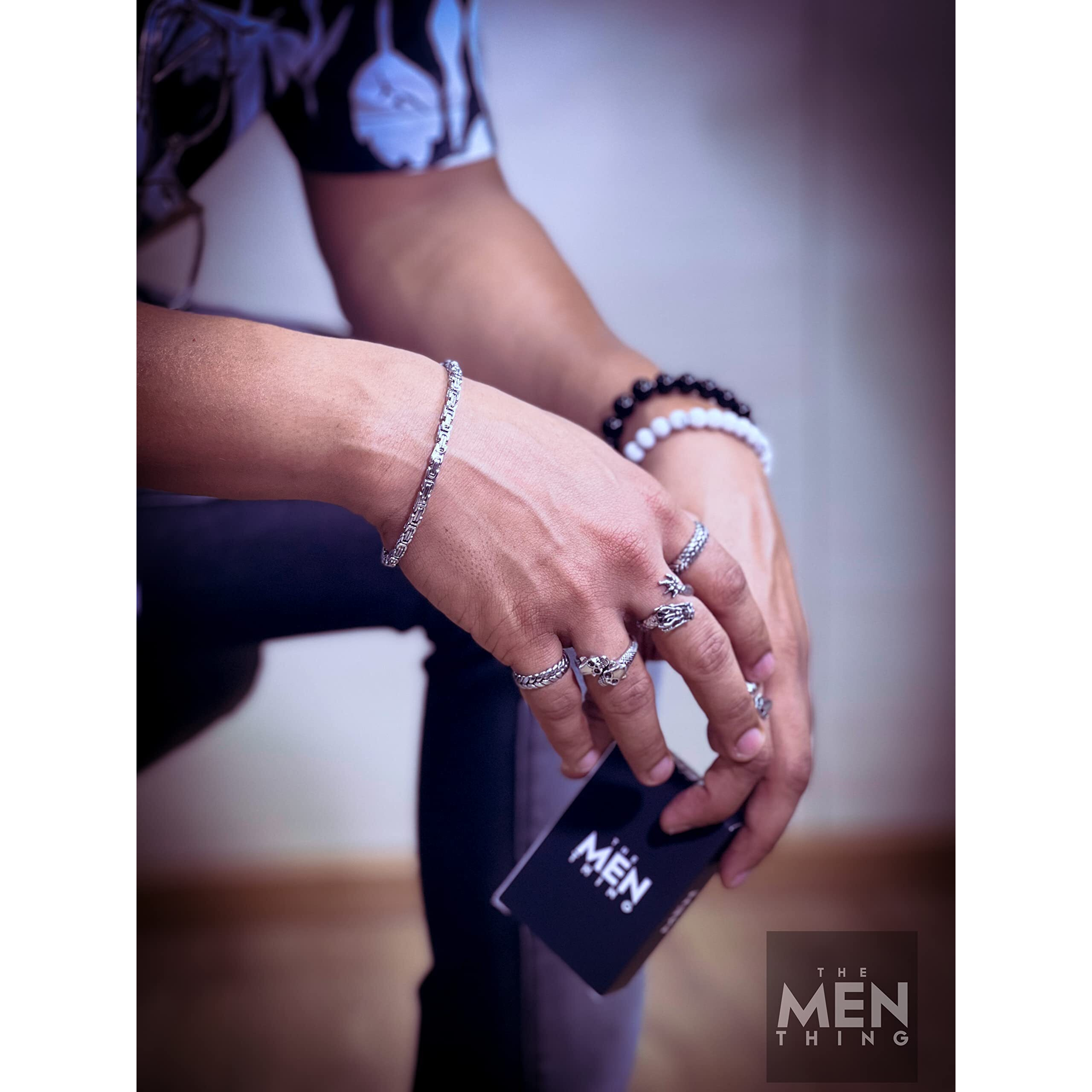 THE MEN THING MASCULINE BYZANTINE - 4mm Pure Stainless Steel Bracelet American trending Style, 9 inch with Lobster Claw Buckle for Men & Boys