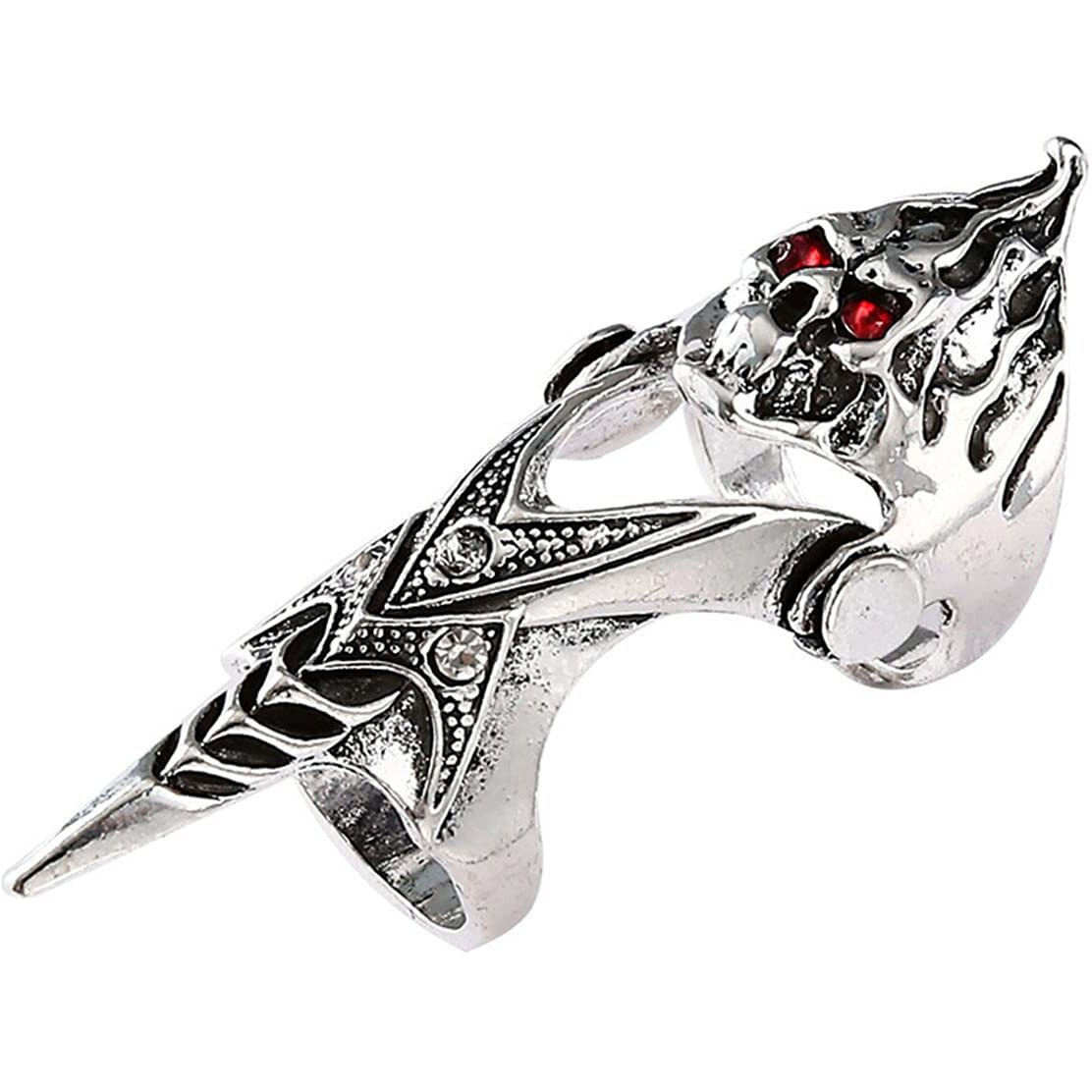 THE MEN THING REDEYEKULL - Red Eye Skull Adjustable Knuckle Joint Full Finger Ring for Men & Boys
