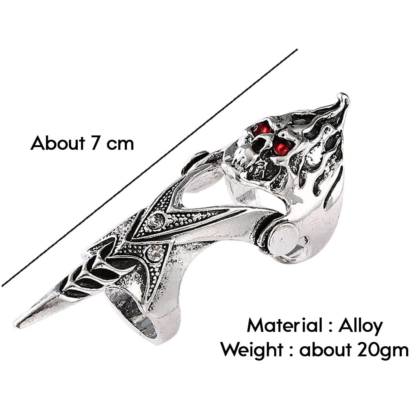 THE MEN THING REDEYEKULL - Red Eye Skull Adjustable Knuckle Joint Full Finger Ring for Men & Boys