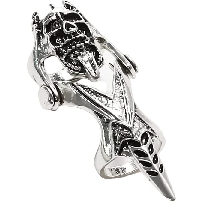 THE MEN THING GOTHICKULL - Gothic Skull Knuckle Adjustable joint Full Finger Ring for Men & Boys