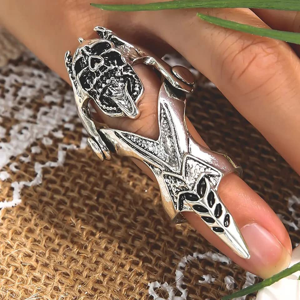 THE MEN THING GOTHICKULL - Gothic Skull Knuckle Adjustable joint Full Finger Ring for Men & Boys