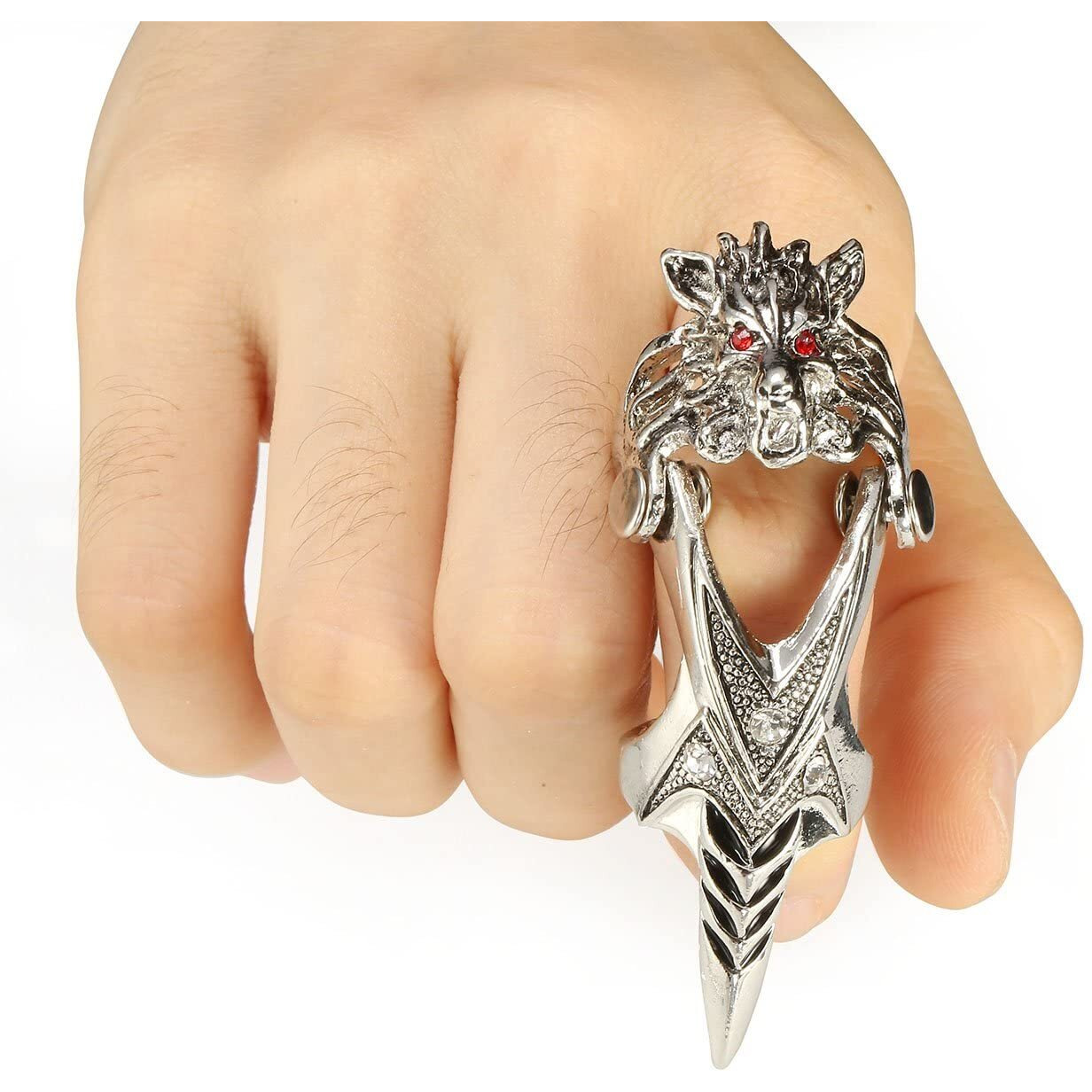 THE MEN THING FURIOUS-REDEYE - Gothic Wolf Knuckle Joint Full Finger Ring for Men & Boys