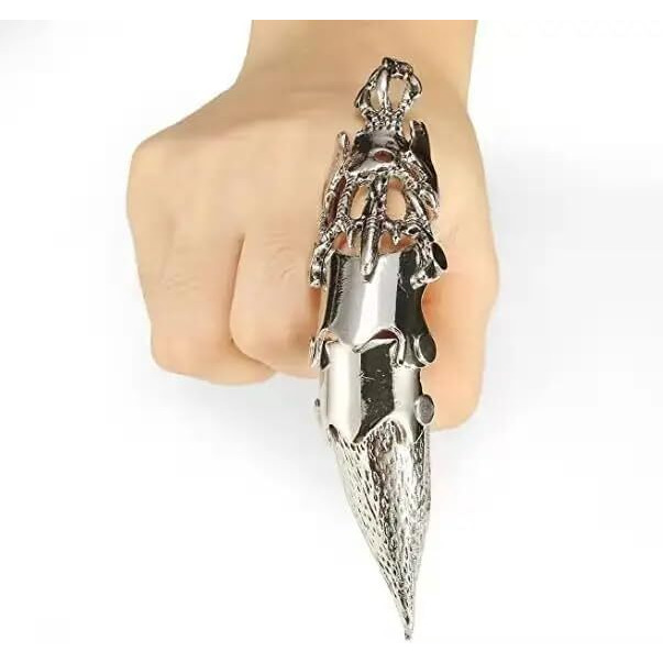 THE MEN THING DLOOP-ARM - Silver Double Loop Knuckle Adjustable Joint Full Finger Ring for Men & Boys