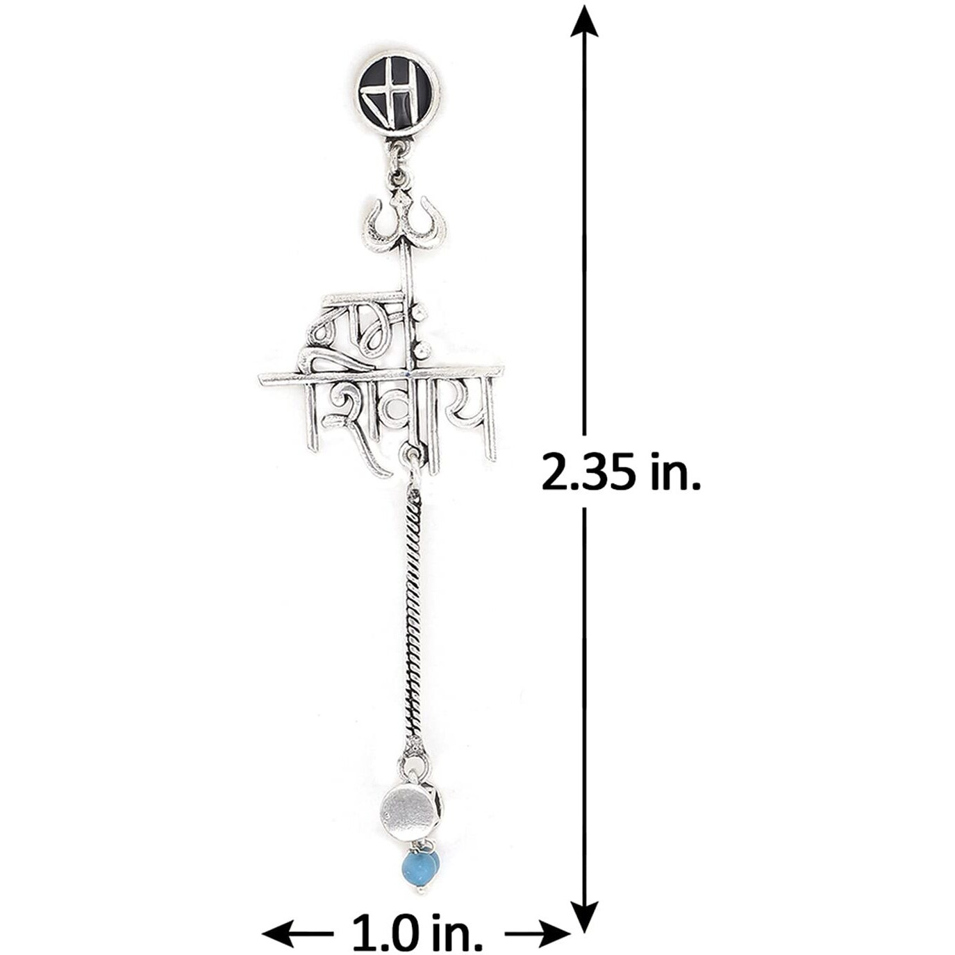 Voylla Brass Silver Oxidised Plating Moksha Namaha Shivaya Earrings with Turquoise Pearl Beads for Women and Girls