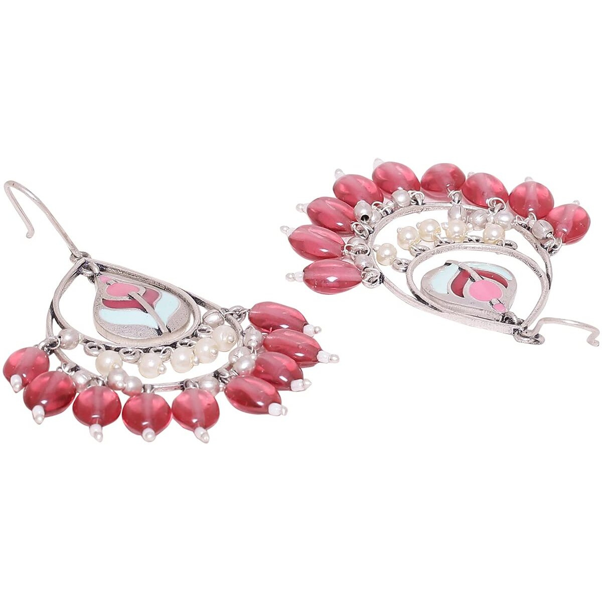 VOYLLA Bagh E Fiza Coloured Beads brass Silver Earrings for Women