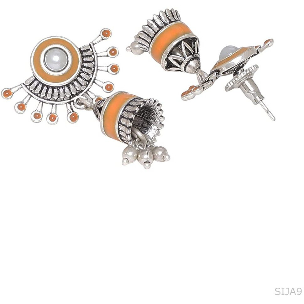 Voylla Oxidised Silver-Toned Contemporary Jhumkas