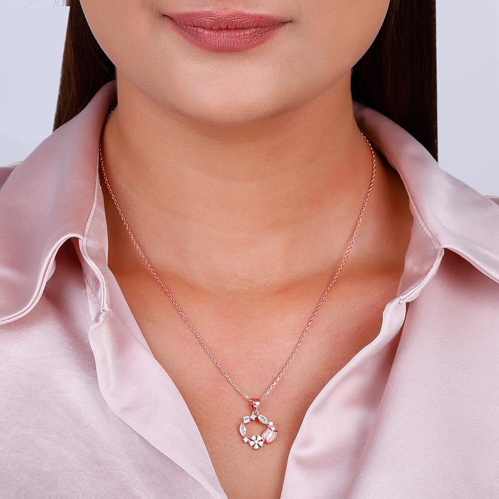 GIVA 925 Silver Rose Gold Drop Wreath Pendant With Link Chain|Gifts For Girlfriend,Rakshabandhan Gift For Sister Bhabhi,Women&Girls|With Certificate Of Authenticity And 925 Stamp|6 Months Warranty*