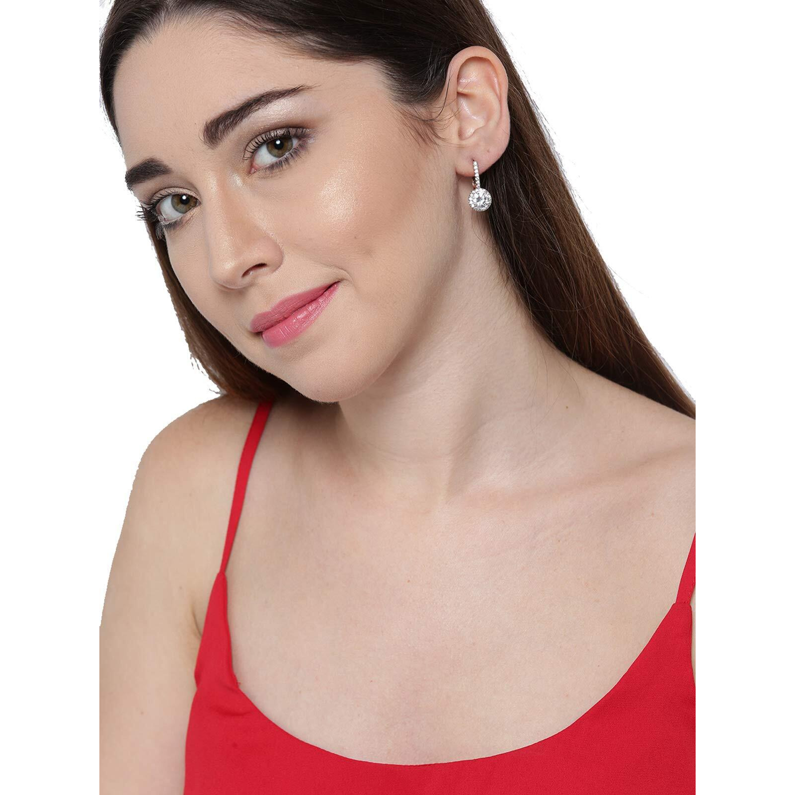 Zaveri Pearls Glittering Cubic Zirconia Studded Rose Gold Bali Earring For Women-ZPFK7993