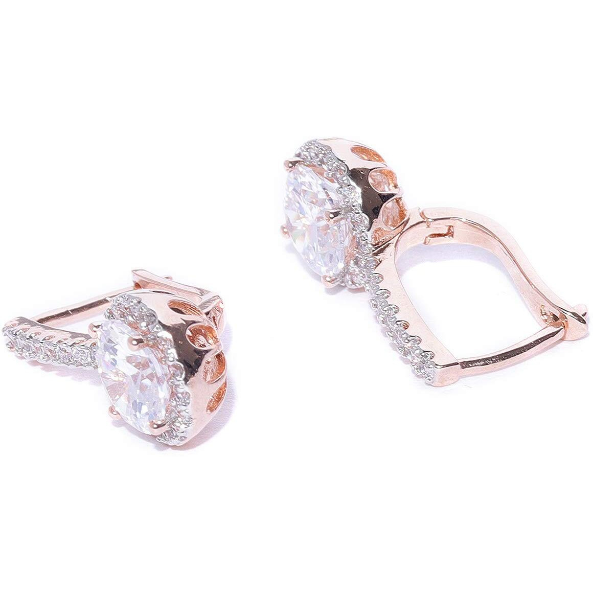Zaveri Pearls Glittering Cubic Zirconia Studded Rose Gold Bali Earring For Women-ZPFK7993