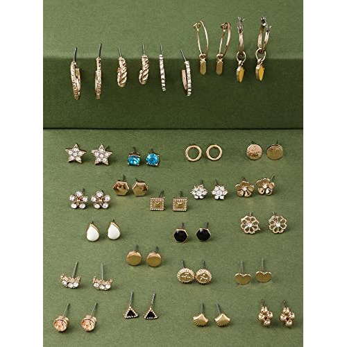 Zaveri Pearls Set Of 25 Gold Tone Smart Casual Wear Studs & Hoop Earrings For Women-ZPFK14053