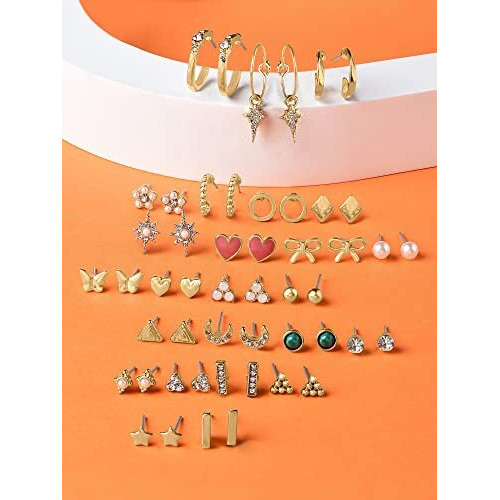 Zaveri Pearls Set of 25 Gold Tone Classy Contemporary Studs & Hoop Earrings For Women-ZPFK14668