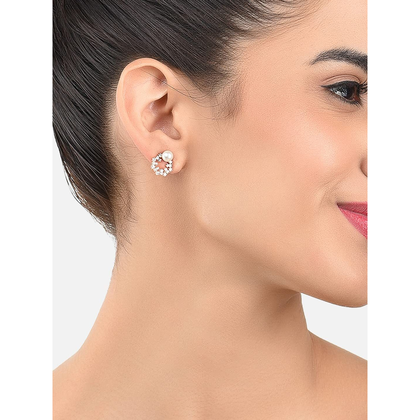 Zaveri Pearls Combo of 3 Cubic Zirconia & Pearls Contemporary Brass Stud Earrings For Women-ZPFK10381