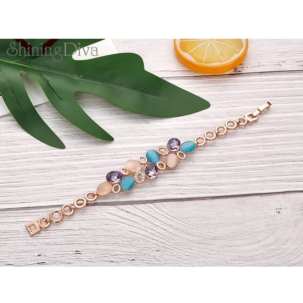 Shining Diva Fashion Latest Stylish Rose Gold Austrian Crystal Bracelet For Women And Girls (11942B), Free