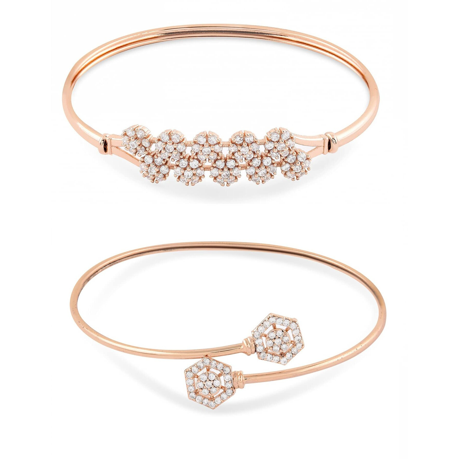 ZAVERI PEARLS Set of 2 Rose Gold Contemporary Cubic Zirconia Brass Kada Style Bracelet For Women-ZPFK11116