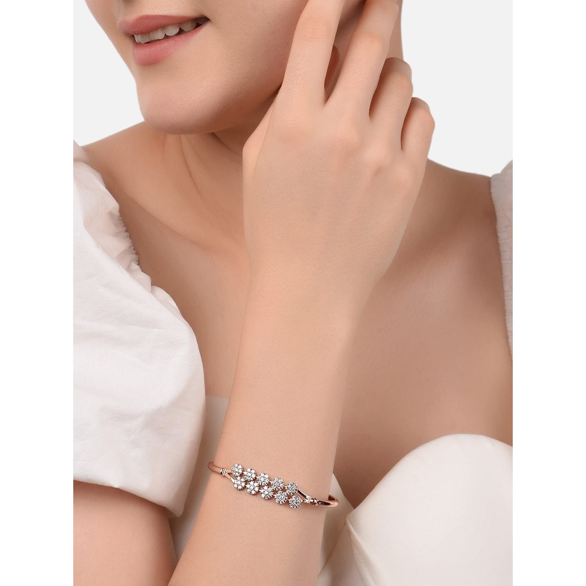 ZAVERI PEARLS Set of 2 Rose Gold Contemporary Cubic Zirconia Brass Kada Style Bracelet For Women-ZPFK11116