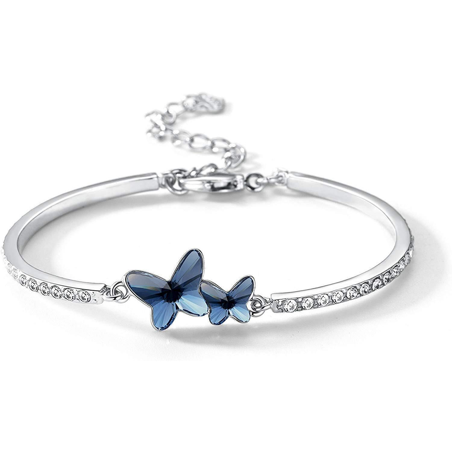 Shining Diva Valentine Gift Blue Stylish Crystal Silver Plated Platinum Plated Cubic Zirconia Charm Bracelet For Women (Vg10958B)